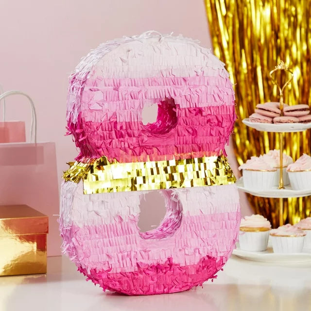 Number 8 Pinata, Pink and Gold for Girls 8th Birthday Party Decorations