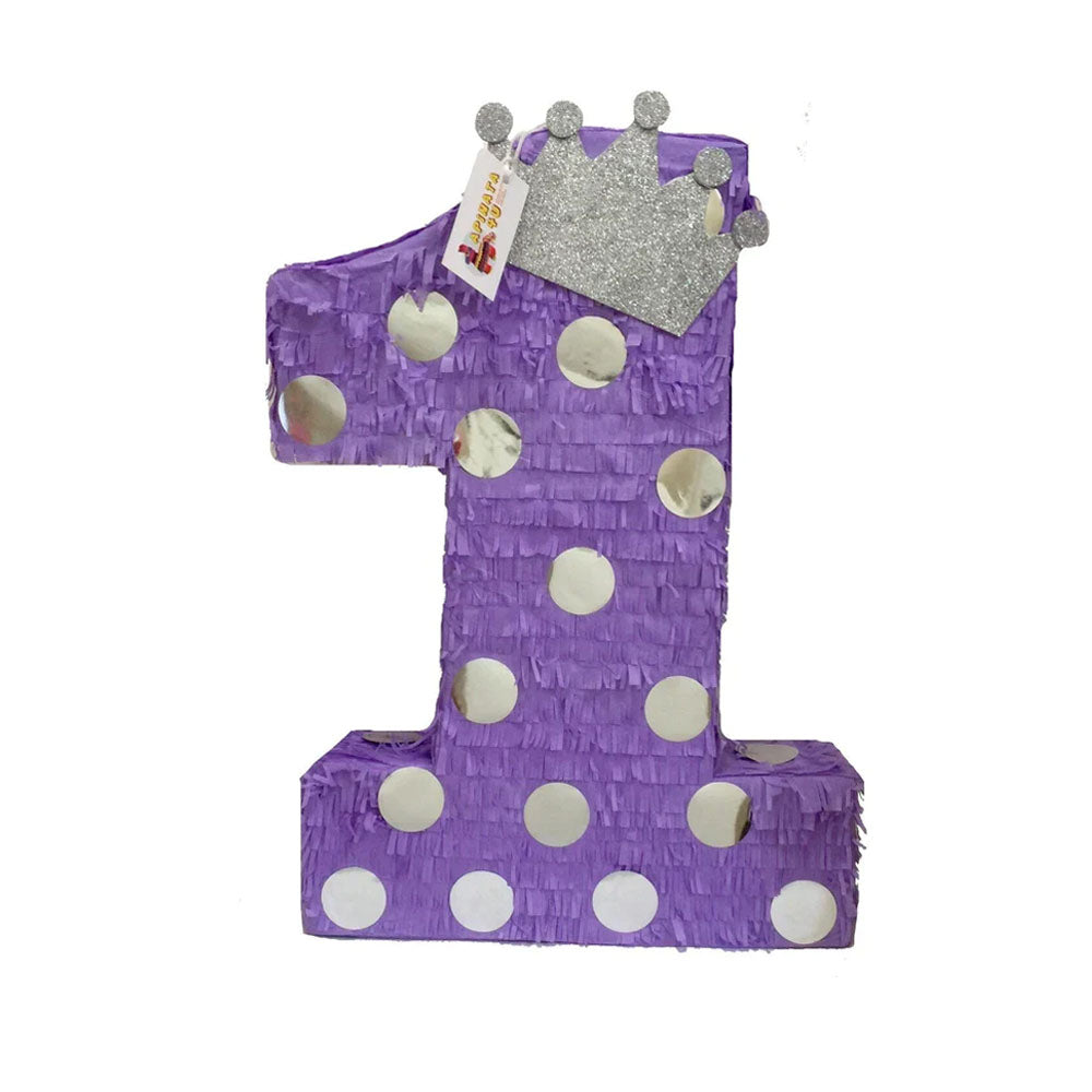 Large Purple Number One Pinata with Crown First Birthday Pinata