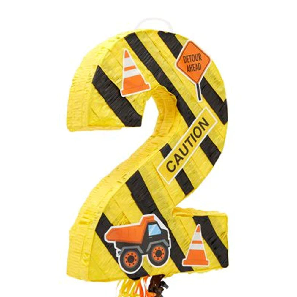 Number 2 Pull String Pinata for Kids Boys 2nd Construction Birthday Party