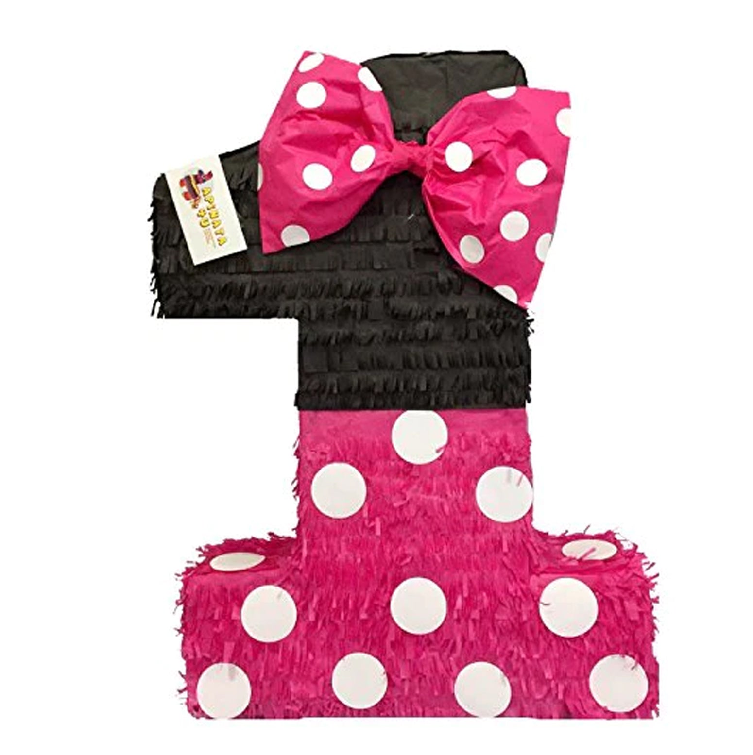 Hot Pink & Black Number One Pinata First Birthday Mouse Themed Party