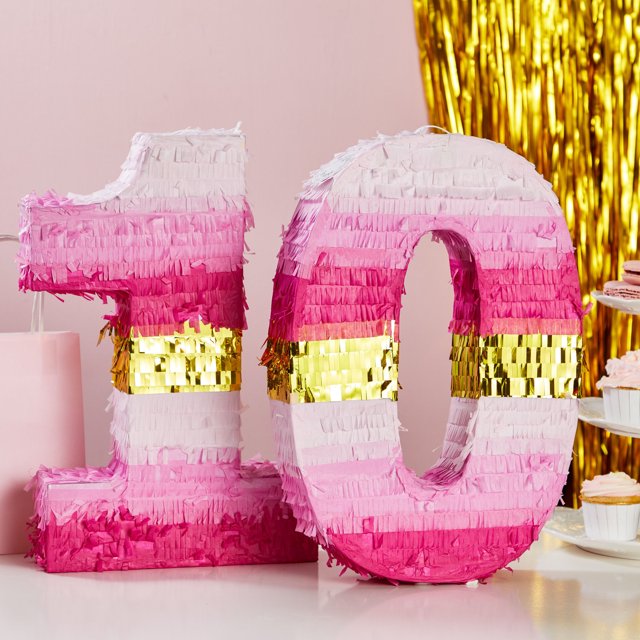 Number 0 Pinata, Pink and Gold for Girls 8th Birthday Party Decorations