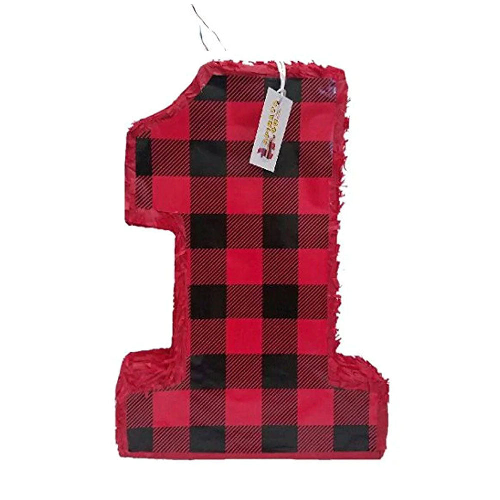 Plaid Number One Pinata for Lumberjack Birthday