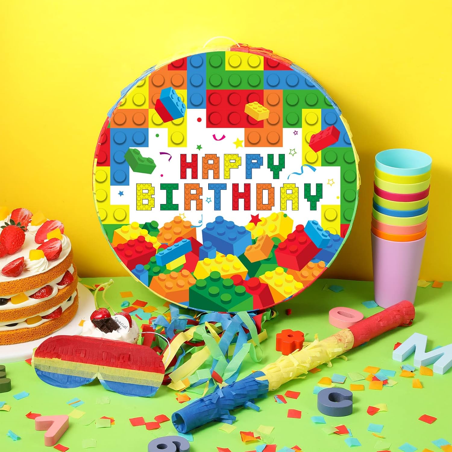 Building Blocks Birthday Pinata  - Pull String