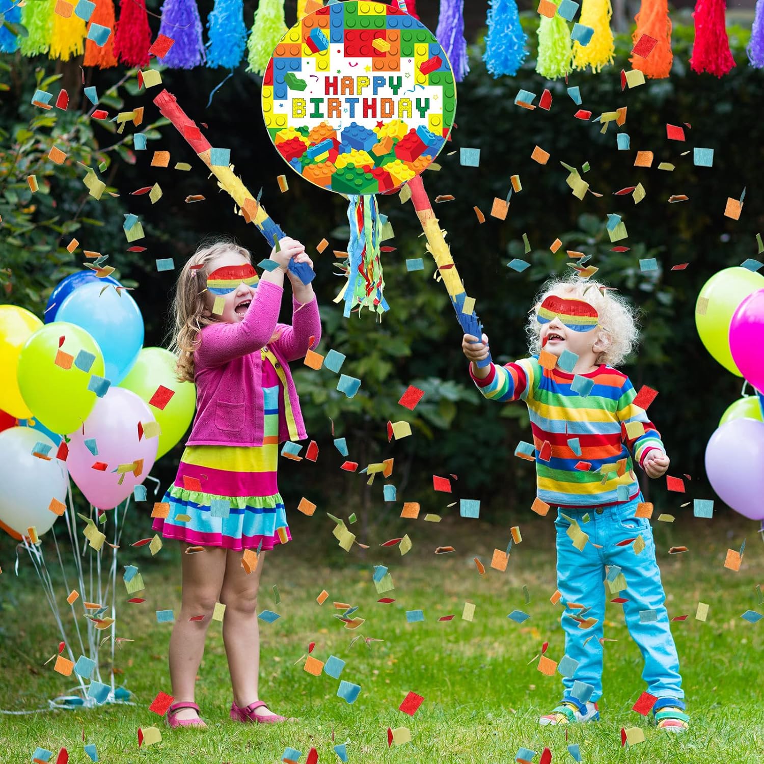 Building Blocks Birthday Pinata  - Pull String