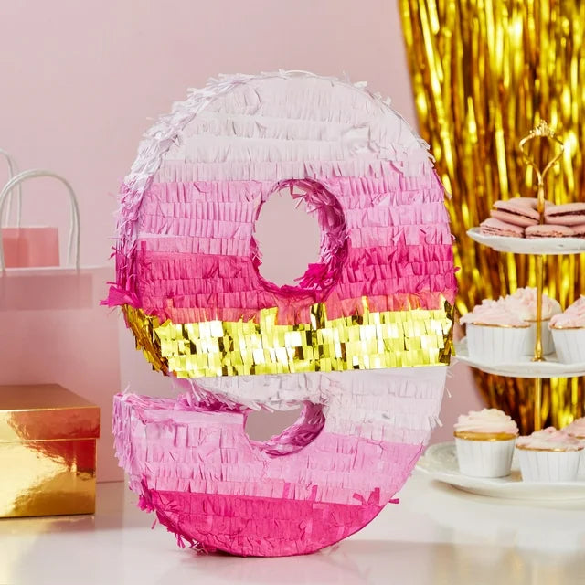 Number 9 Pinata, Pink and Gold for Girls 8th Birthday Party Decorations