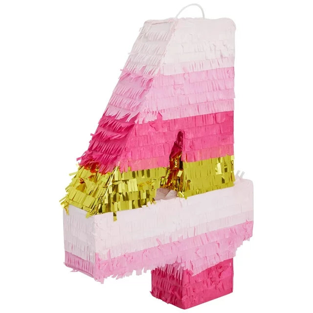 Number 4 Pinata, Pink and Gold Foil for Girls 4th Birthday Party