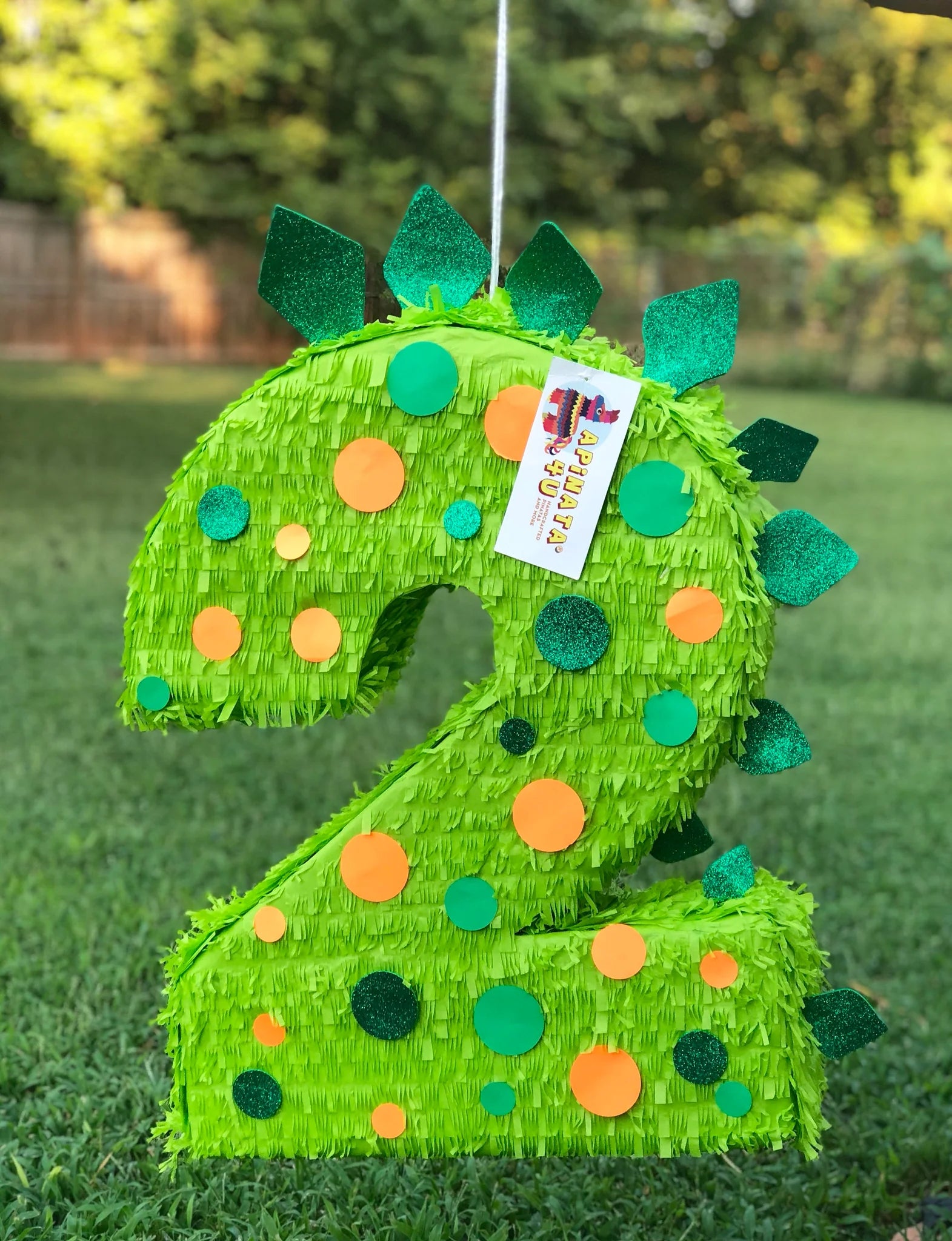 Number Two Pinata Second Birthday Pinata Bright Green Dinosaur Theme Dino 2nd Bday