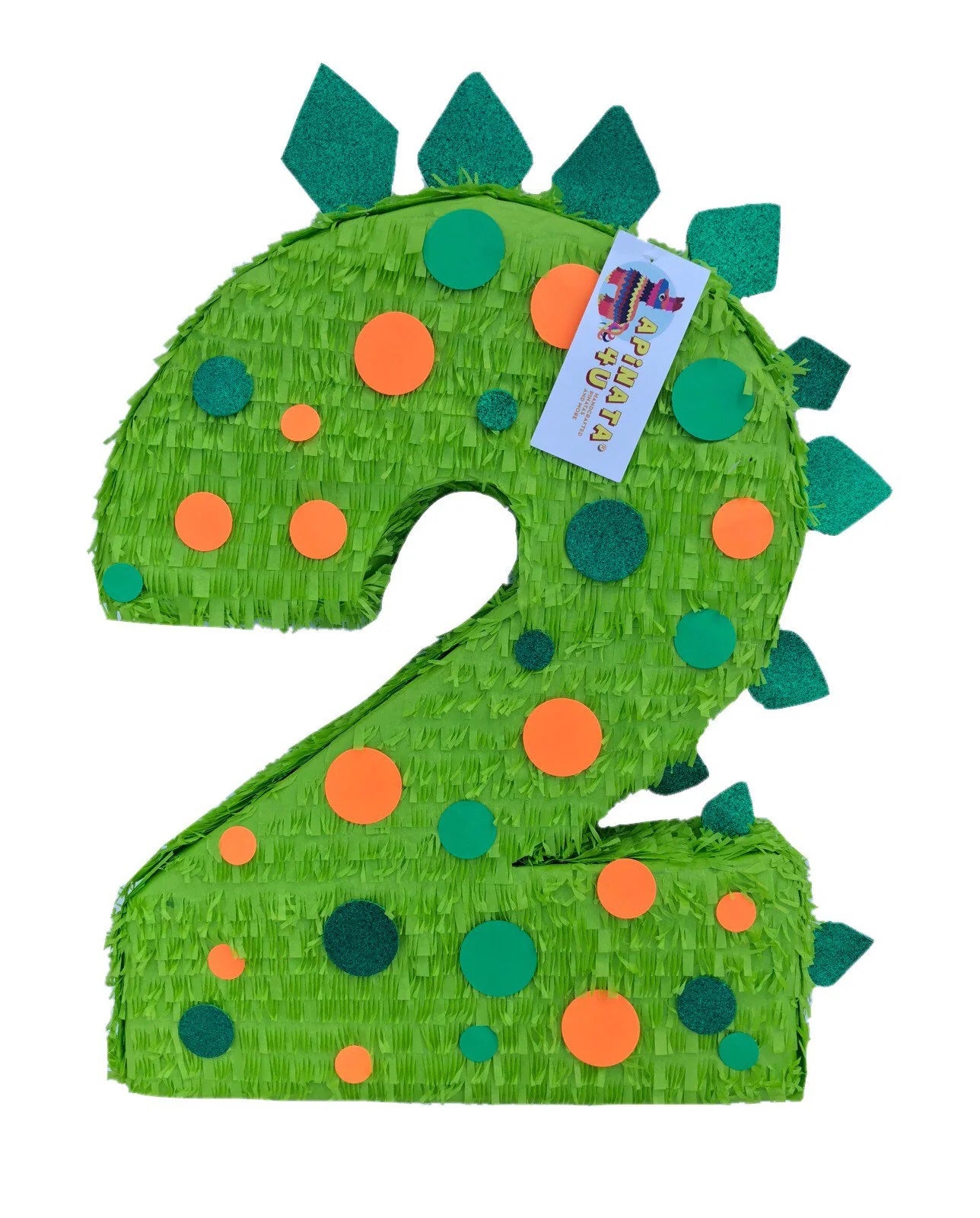 Number Two Pinata Second Birthday Pinata Bright Green Dinosaur Theme Dino 2nd Bday