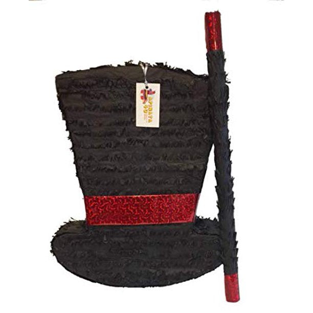Large Magician's Hat Pinata with Wand, Black & Red, 18in x 24in
