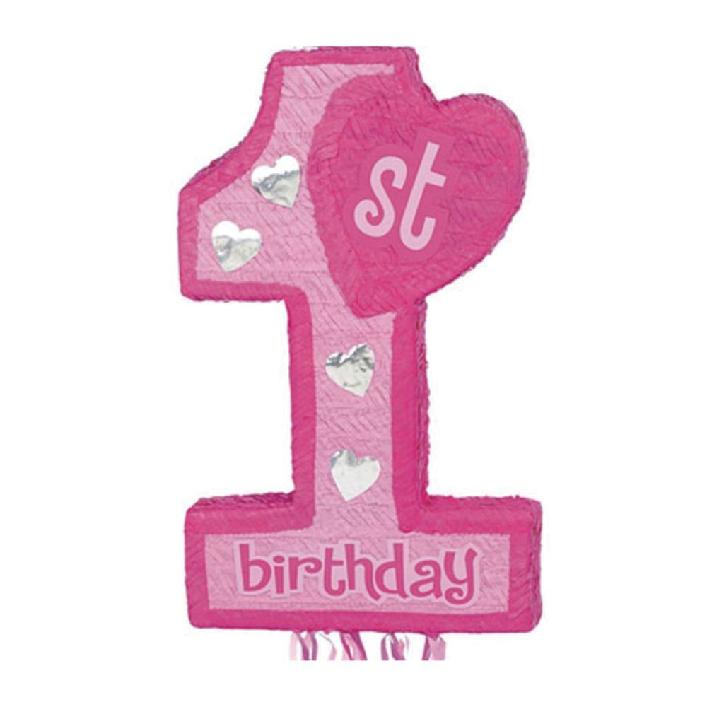 Pink 1st Birthday Pull String Pinata 20"