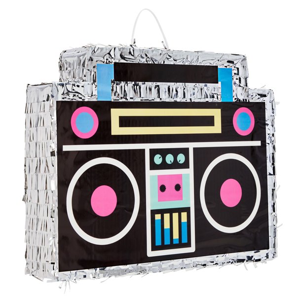 Small Boombox Pinata for Retro 80s 90s Hip Hop Theme Birthday Party Decorations Supplies, 16.5x12.8 in