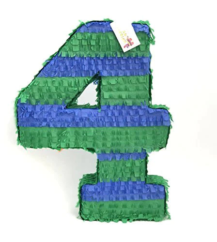 Green and Blue Number Four Pinata Fourth Birthday