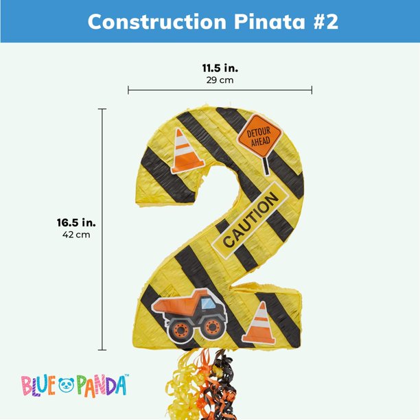 Number 2 Pull String Pinata for Kids Boys 2nd Construction Birthday Party