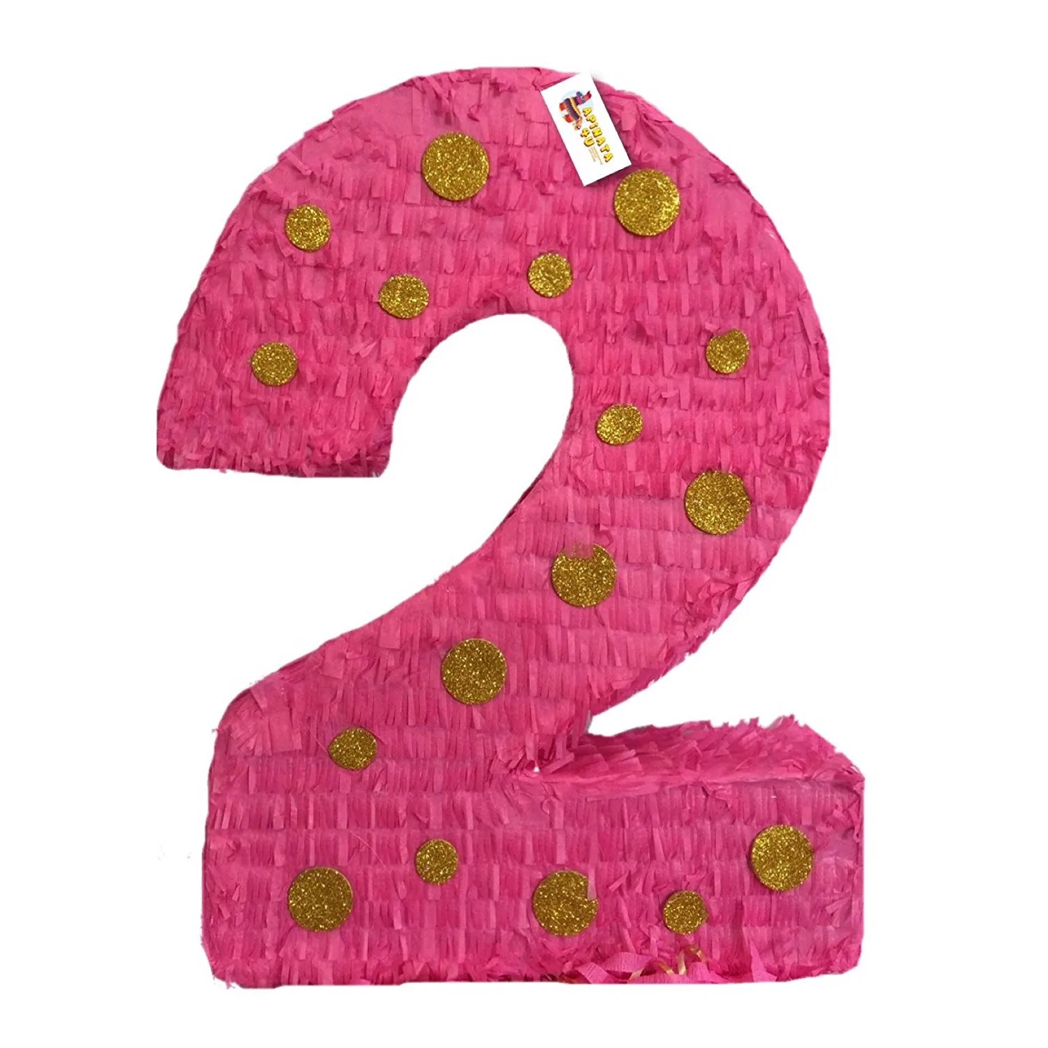 Pull String Hot Pink & Gold Polka Dots Number Two Pinata