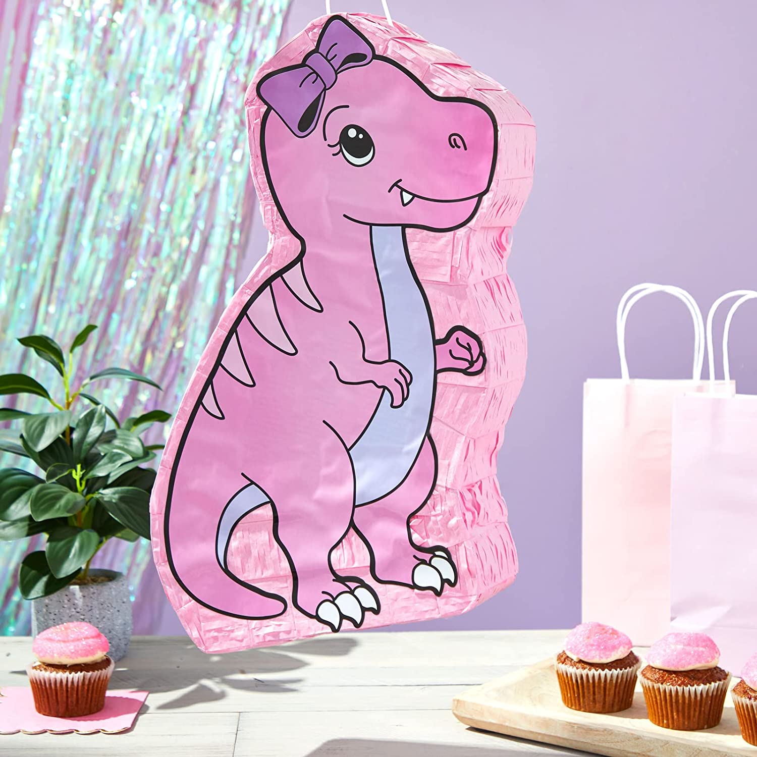 Pink Dinosaur Pinata for Girls T-Rex Themed Birthday Party Supplies(16.5 x 13 x 3 In)