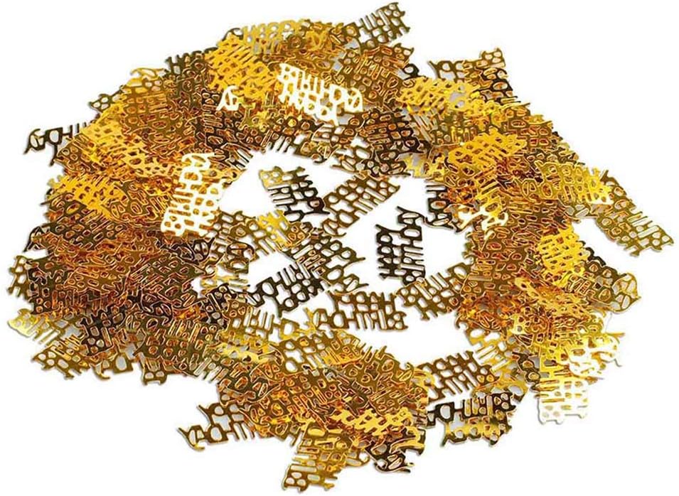 BEISTLE GOLD HAPPY BIRTHDAY SCRIPT CUTOUT PLASTIC CONFETTI-1 PACK / .5OZ