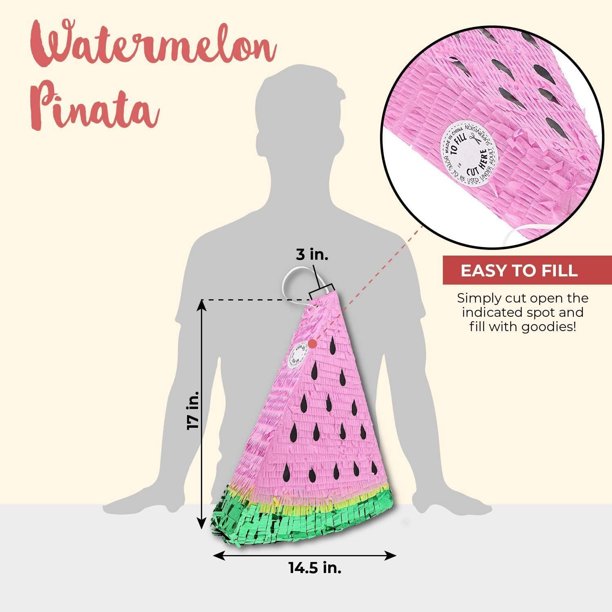 Small Fruit Pinata for Watermelon Party Decorations, 17 x 14.5 x 3 in