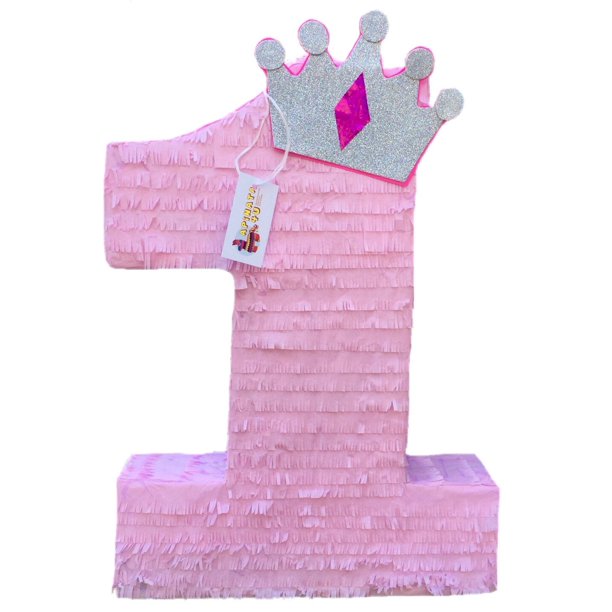 Large Pink Number One Pinata with Crown 23" Tall