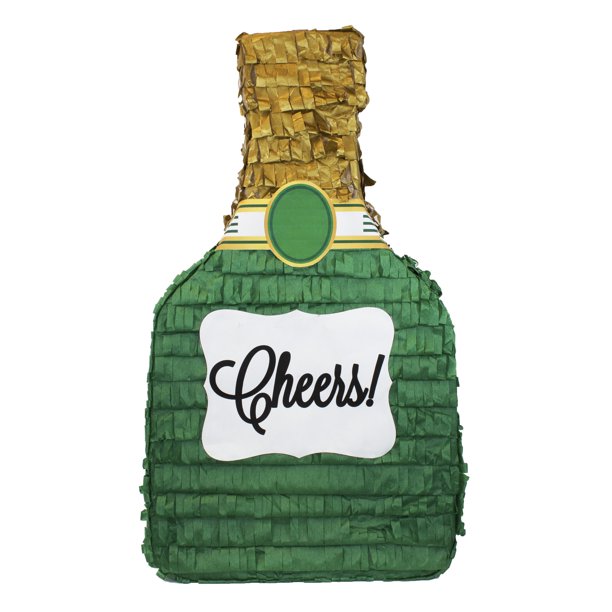 Cheers Champagne Pinata, Green and Gold, 20" H