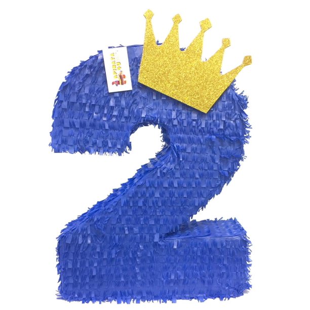 Large Blue & Gold Crown Number Two Pinata Little Prince