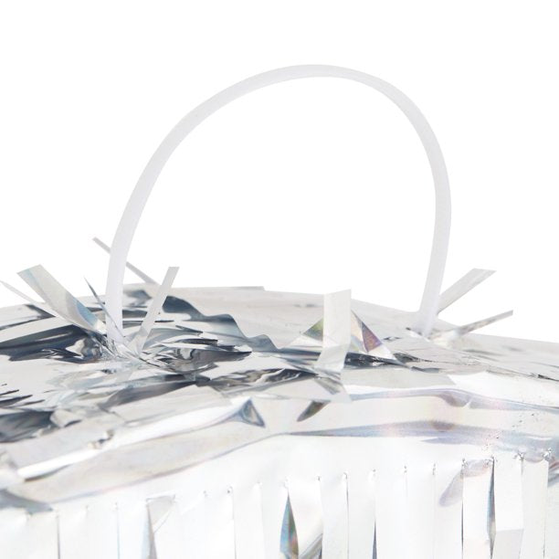 Small Number 4 Pinata, Silver Holographic Foil Party Decorations for Kids 4th Birthday Centerpiece, 15.7 x 9 x 3 in