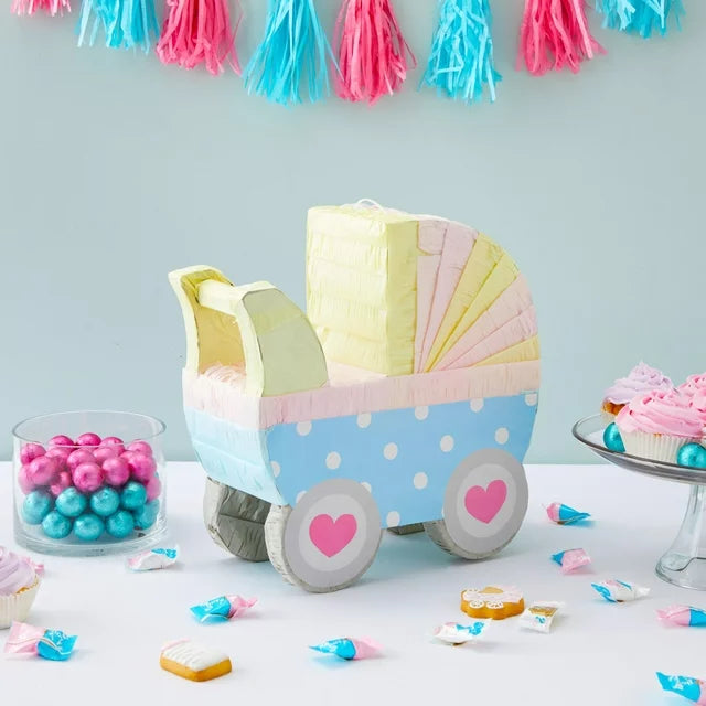 Carriage Gender Reveal Pinata, Pastel Baby Shower Decorations