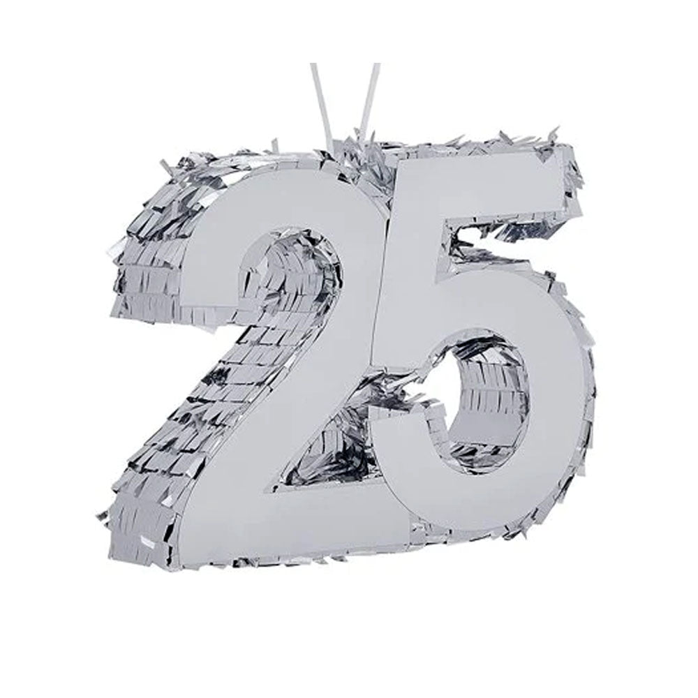 25th Birthday and Anniversary Silver Foil Party Pinata 18" H