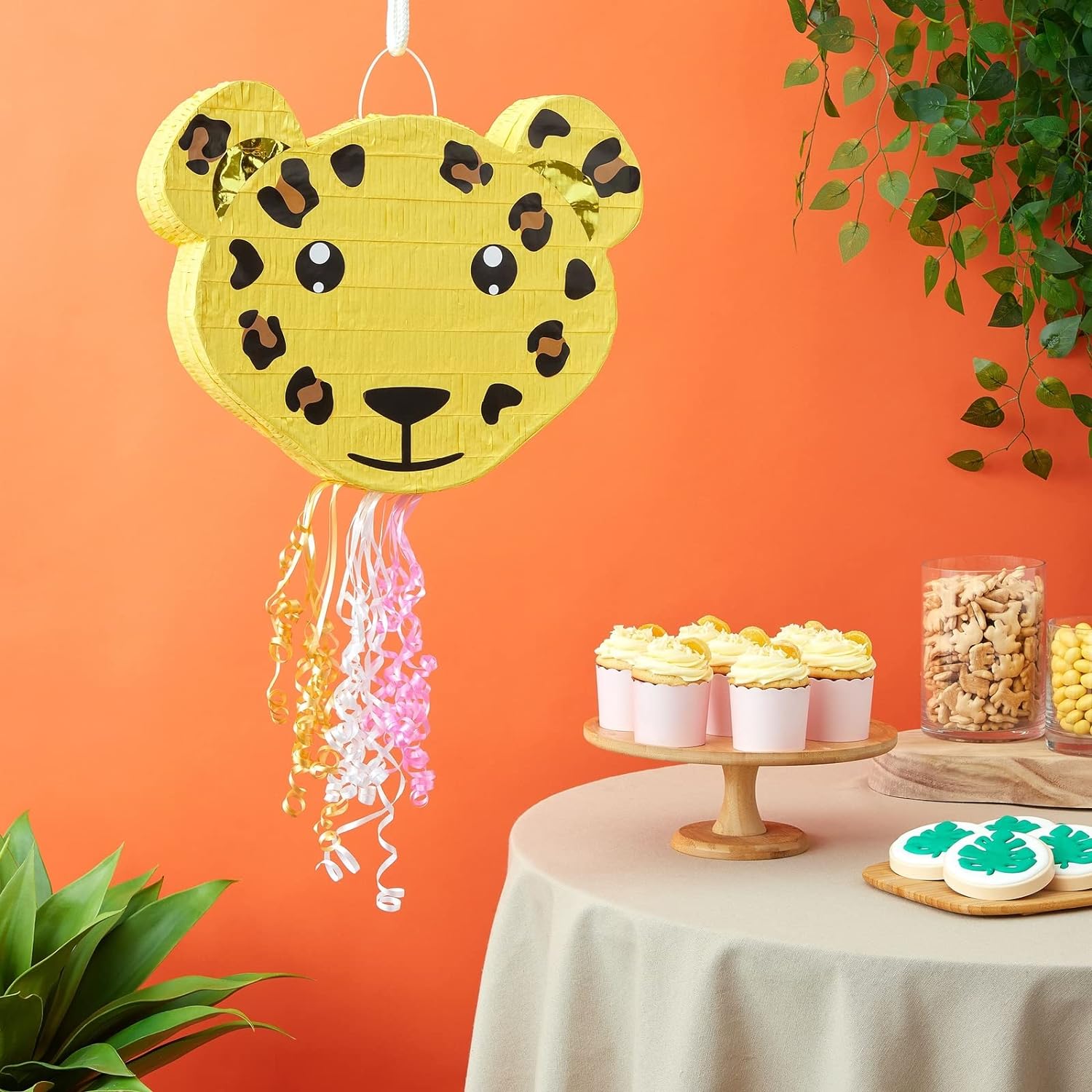 Pull String Leopard Pinata for Jungle Safari Animal Birthday Party