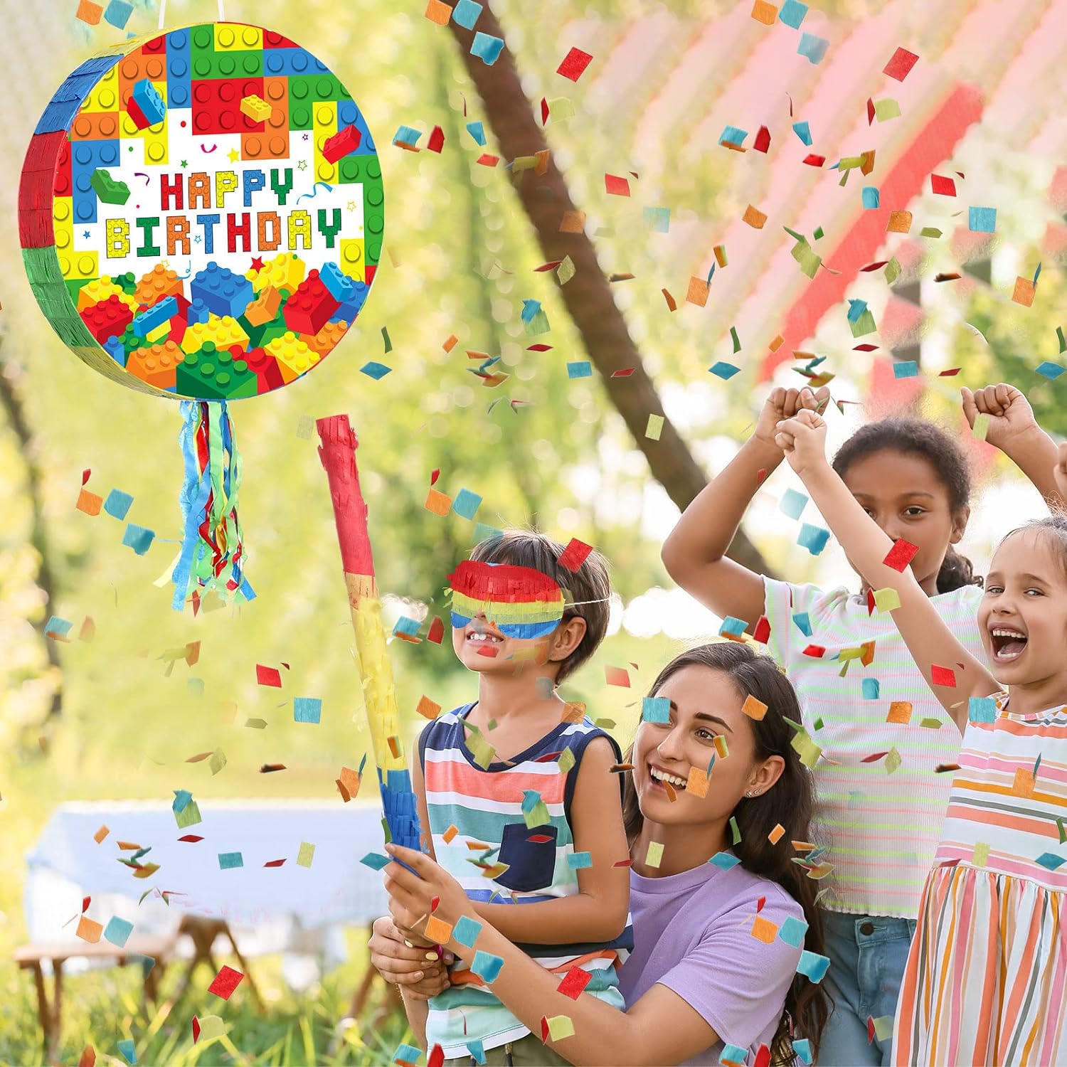 Building Blocks Birthday Pinata  - Pull String