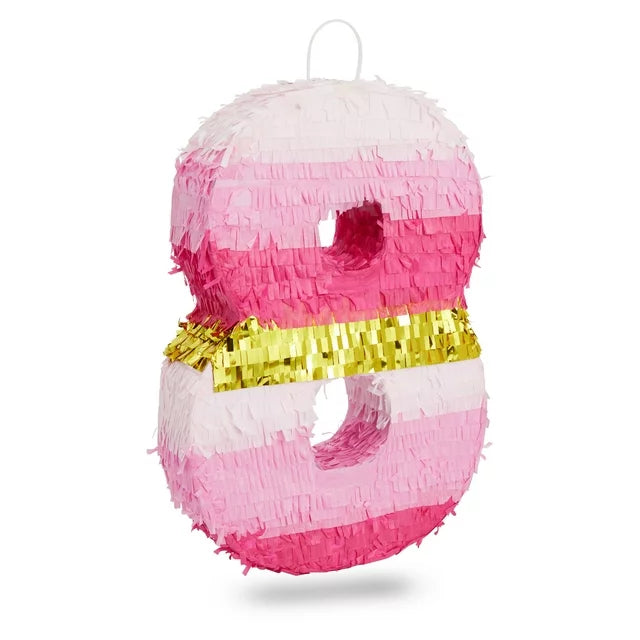 Number 8 Pinata, Pink and Gold for Girls 8th Birthday Party Decorations