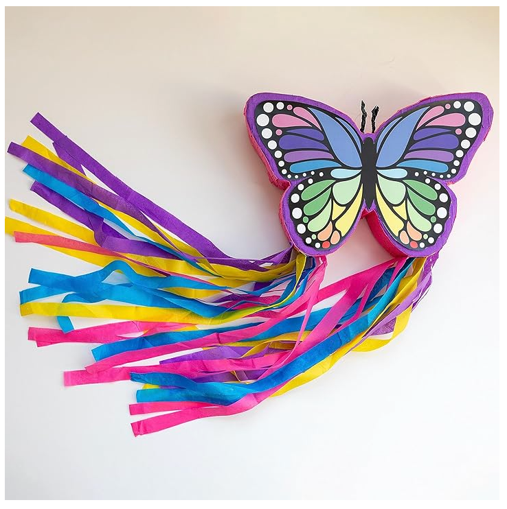 Rainbow Butterfly Pinata with Colorful Streamers