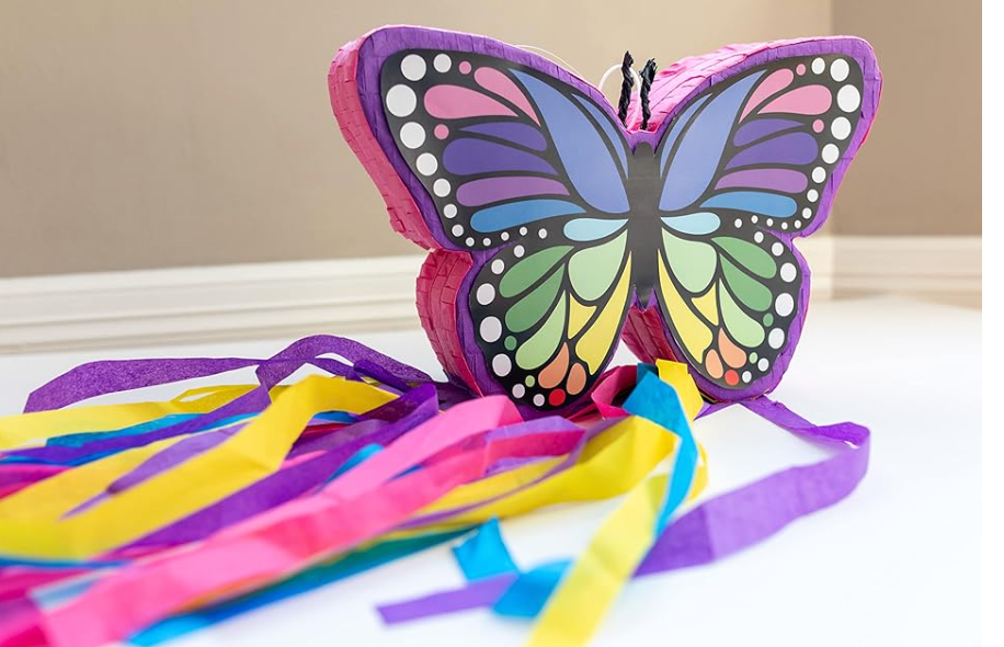 Rainbow Butterfly Pinata with Colorful Streamers