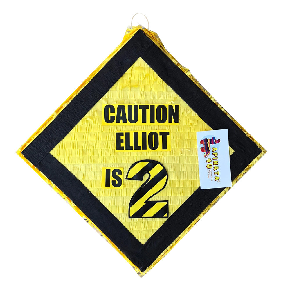 CAUTION PARTY PINATA CONSTRUCTION THEME CREATE YOUR OWN MESSAGE