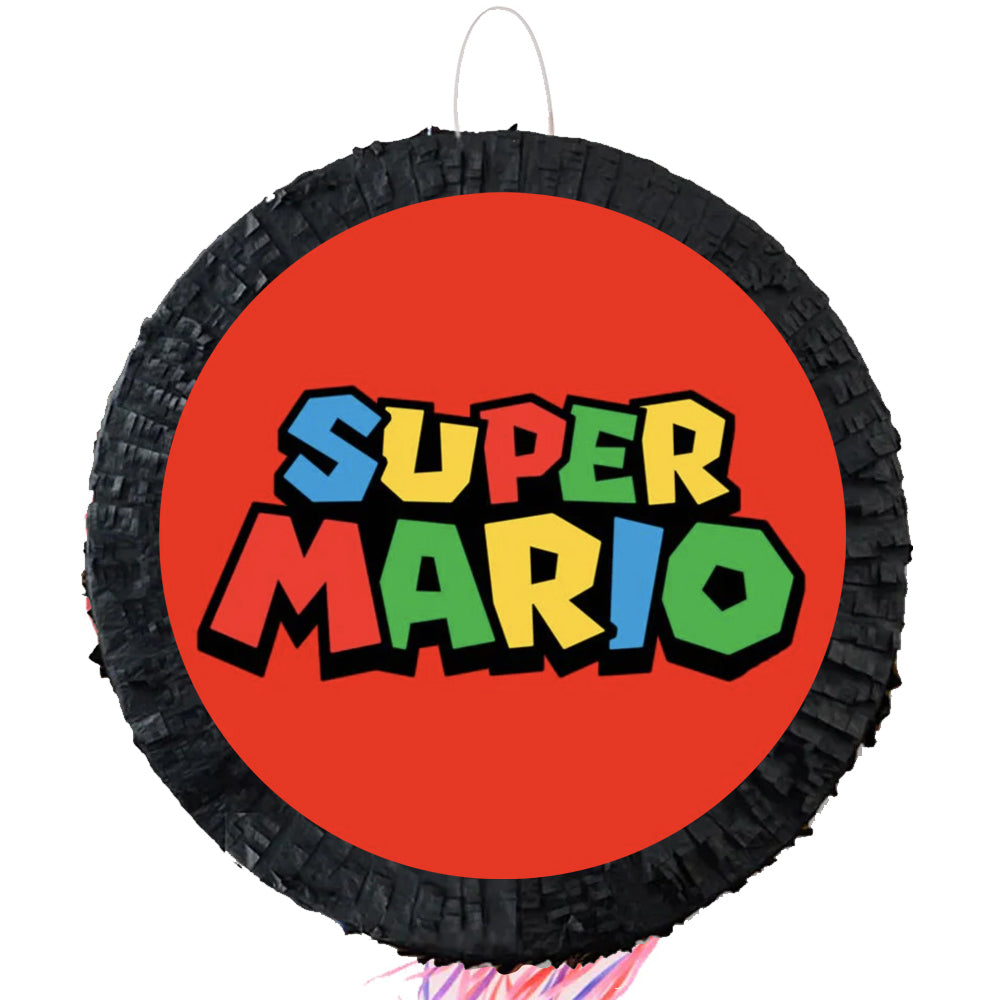 Super Mario Logo Pinata Set with Blindfold and Bat
