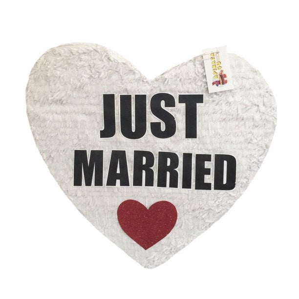 Just Married Wedding Heart Pinata 20" Tall White Color