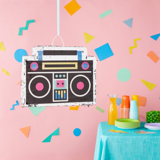 Small Boombox Pinata for Retro 80s 90s Hip Hop Theme Birthday Party Decorations Supplies, 16.5x12.8 in